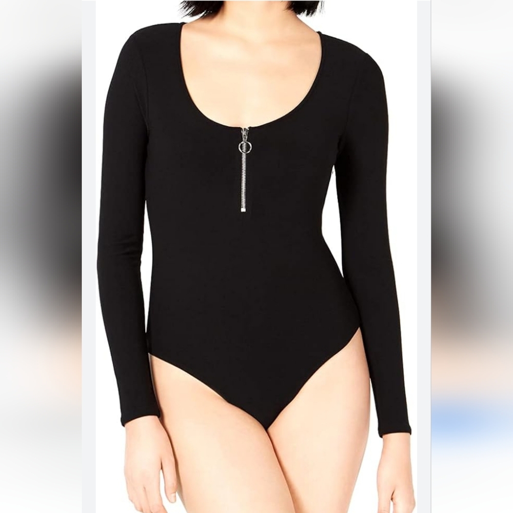 Bar III Black Long Sleeve Bodysuit with Zipper Detail